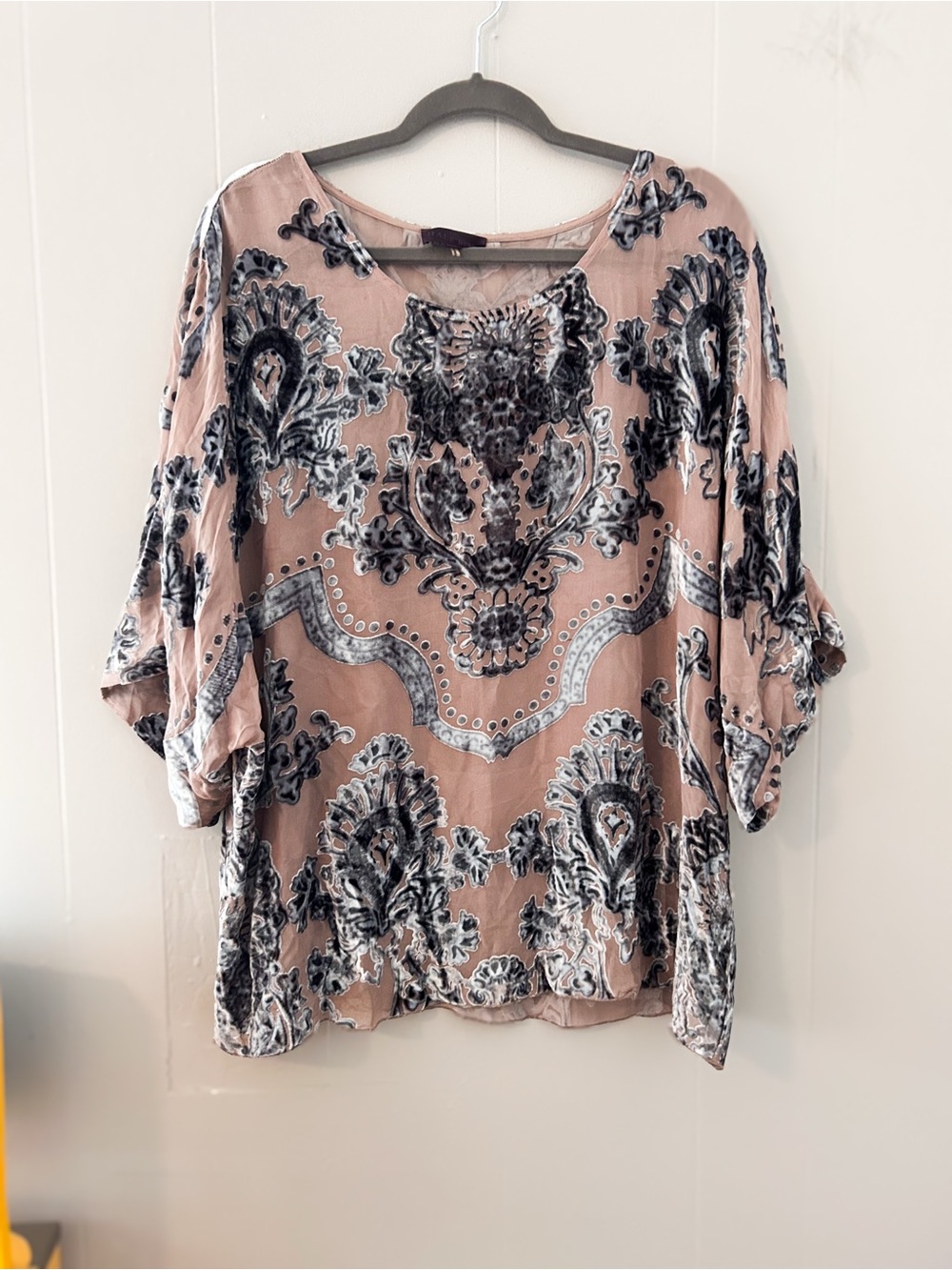 Hale Bob Silk Velvet Burnout Tunic Blouse Sheer Boho Medium